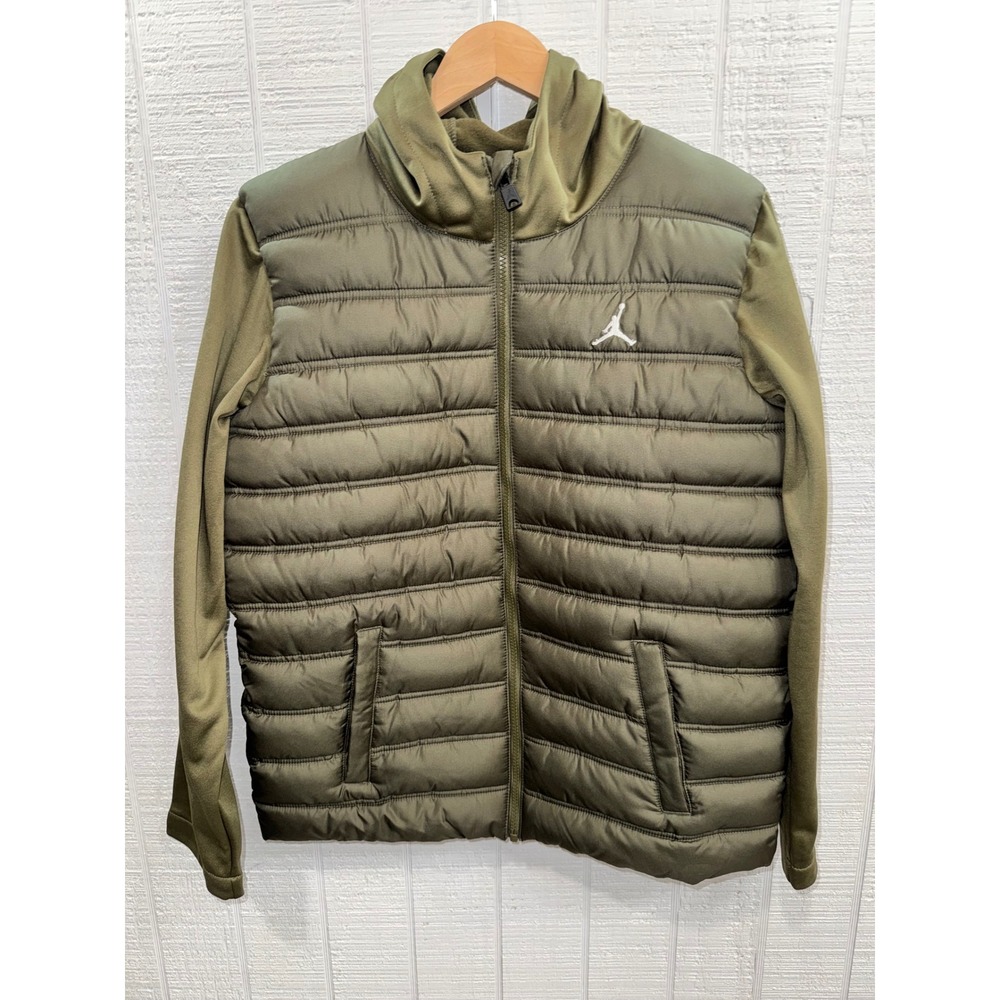 Jordan Hybrid Puffer Jacket Kids Olive Green Full Zip Hooded XL